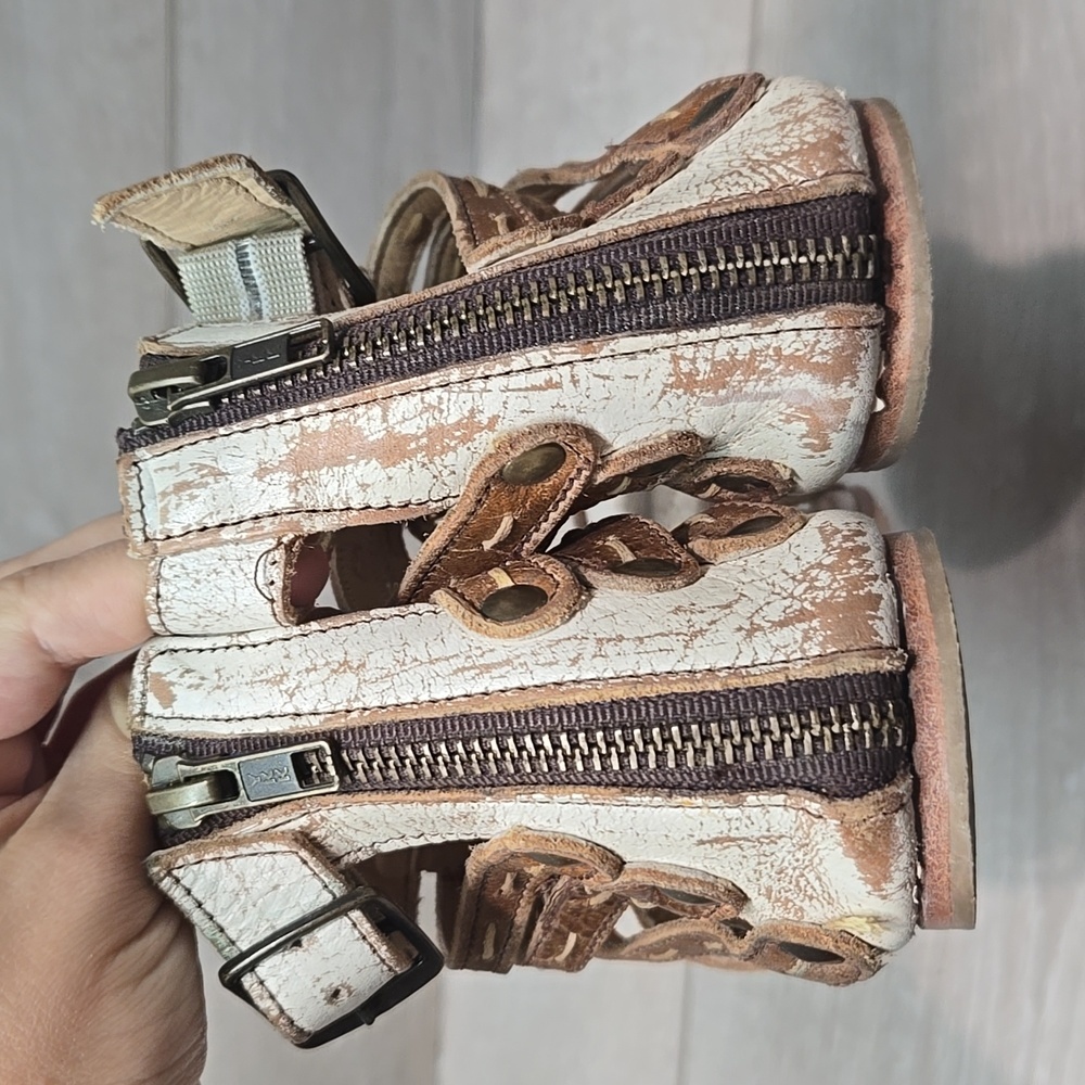 🤍🤎 Bed Stu Distressed White and Brown Artemis Sandals - Picture 6 of 12